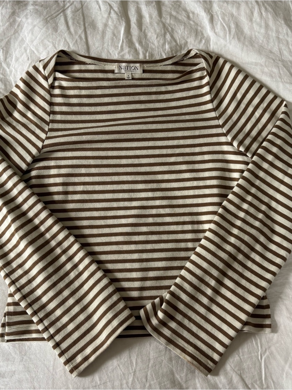 Nation LTD Brown and Cream Striped Long Sleeve Tee